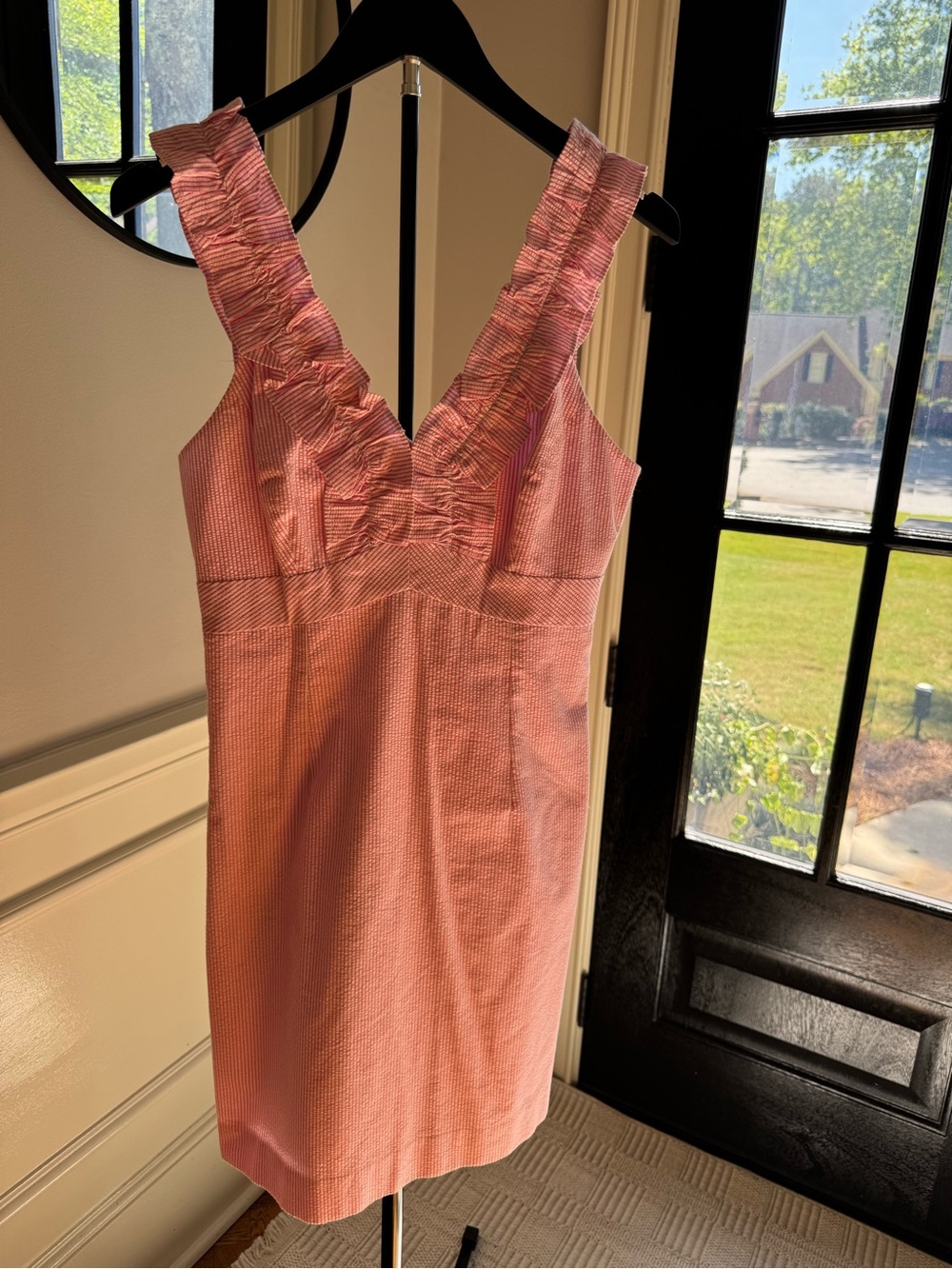 Lilly Pulitzer Pink Seersucker Dress With Ruffle Straps
